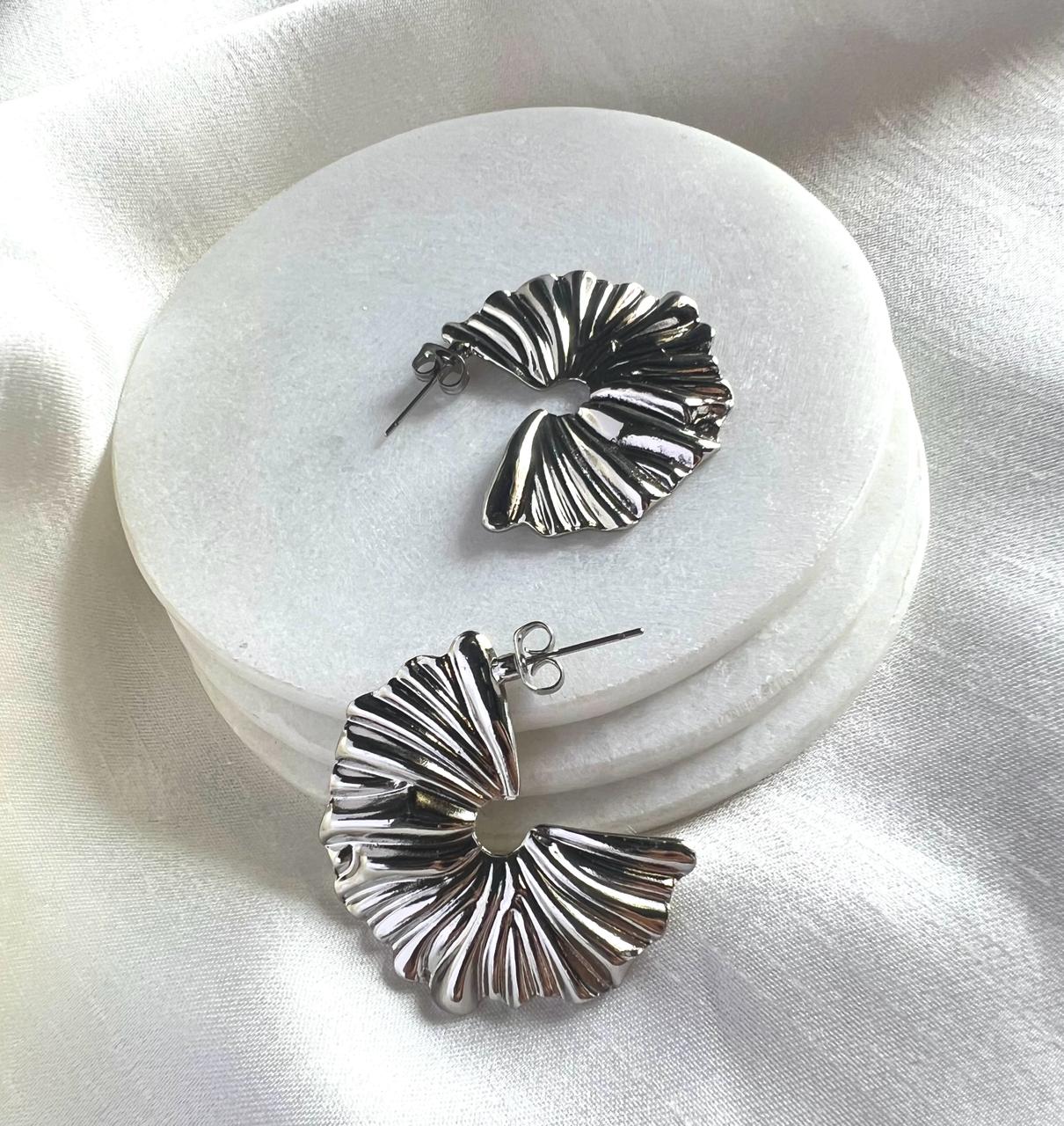 Silver Petal Hoops