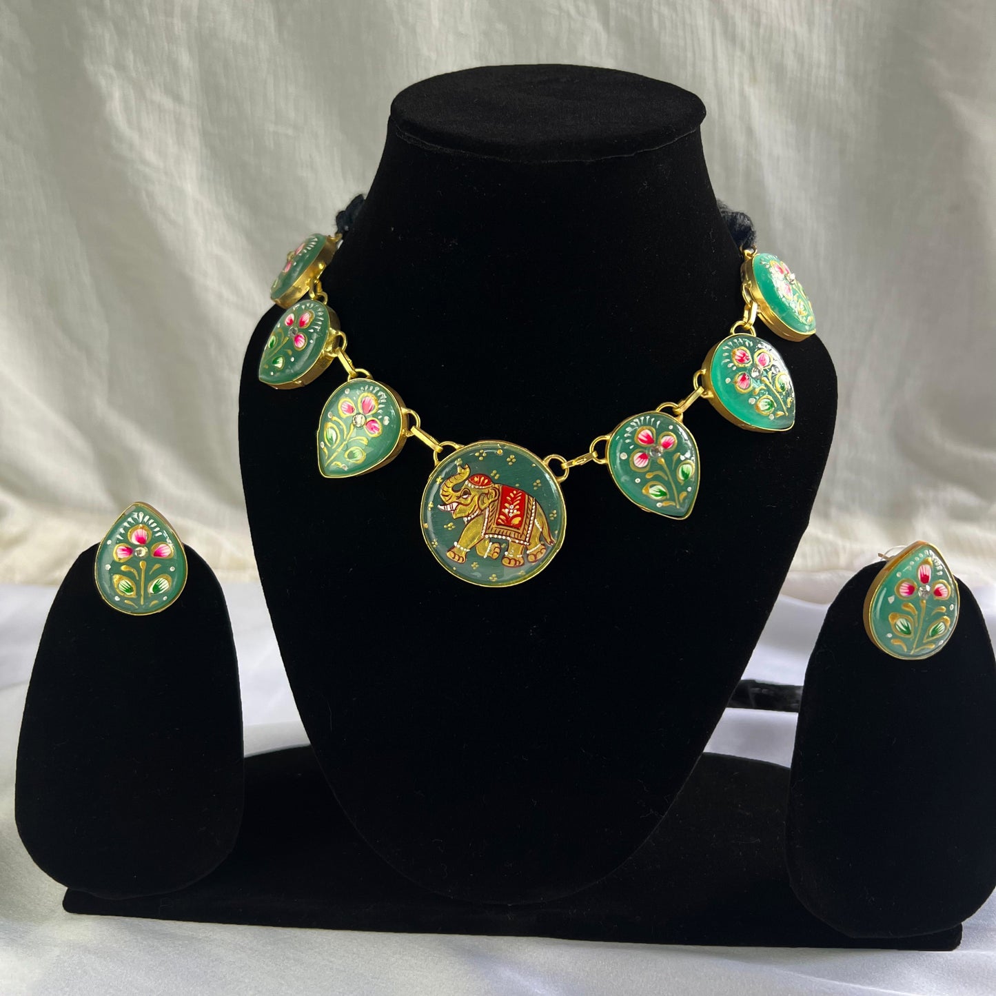 Rasleela-Tanjore Art Necklace (Green)